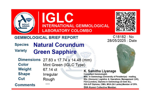 Green Sapphire 26.43 Carat # Unique Color # Mint Green # Untreated Natural Gemstone - Straight from the Miner's Hands - Sri Lanka - Image 4